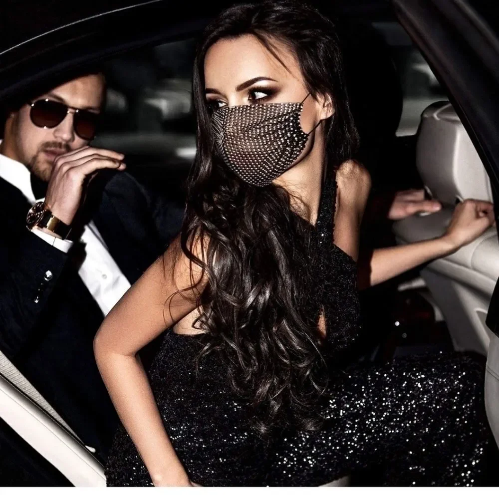 BLACK Rhinestone face Mask